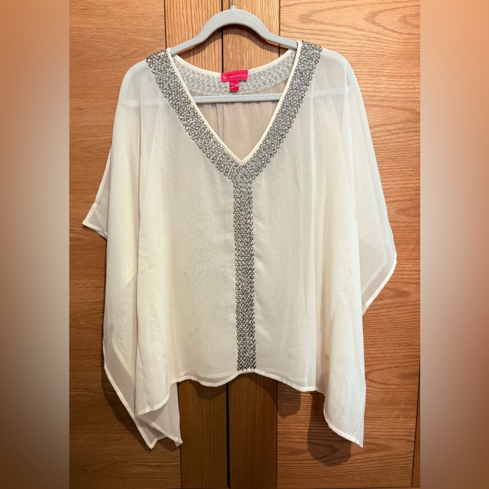 Women’s Love from India Embroidered Cream Sheer Tunic - Size S/M